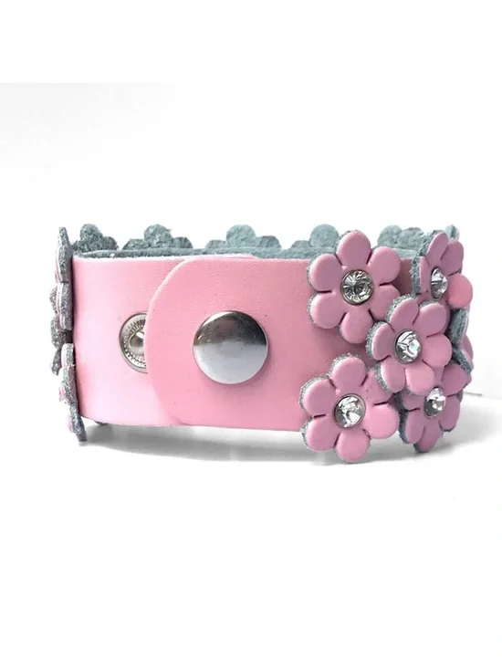 NWT ValMarie Handmade Leather Blush Pink Floral Rhinestone Bracelet - Picture 2 of 3